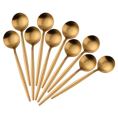 Image of Bisda 4.7 Inches Matte polish Espresso spoons Stainless Steel set of 10, Mini Teaspoons for Coffee Sugar Dessert Cake Ice Cream Cappuccino (Gold)