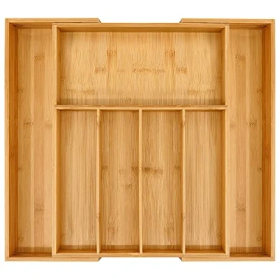 Image of VaeFae Bamboo Cutlery Organiser, Expandable Silverware Drawer Organiser and Tray, Wooden Dividers for Kitchen Utensils Flatware 5 7 Slots
