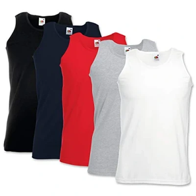 Image of 5 Pack of Fruit the Loom Mens Athletic Vests Tank Top T Shirt Sizes and Colours (Large 41 43 Inch Chest, White Black Navy Red + Grey)