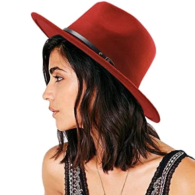 Image of DRESHOW Womens Classic Wide Brim Floppy Panama Hat Belt Buckle Wool Fedora