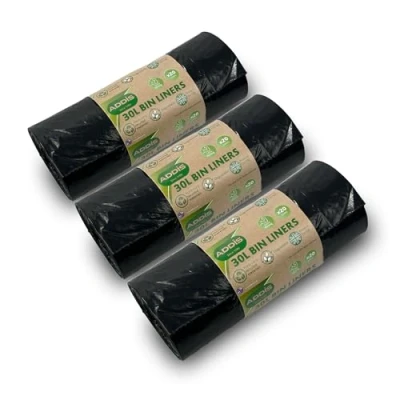 Image of Addis 30 litre Indoor Kitchen Waste Trash bin liners, Bulk 3x 20 roll pack, total 60 Black