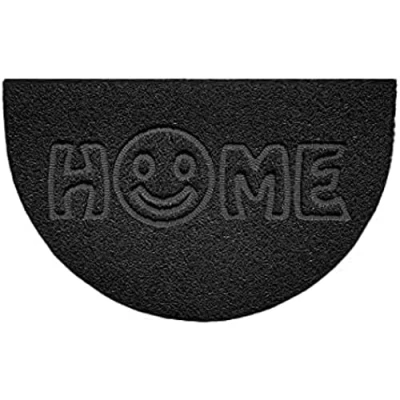 Image of Nicoman Embossed Halfmoon Half Circle Door Mat Dirt Trapper Jet Washable Doormat 70x44cm (Black, HOME SMILEY FACE Shape) Use on Carpet ONLY