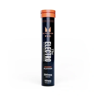 Image of Myprotein The Electro Hyrox Effervescent Tablets Electrolyte Hydration with 500mg Sodium, Vitamin C &amp; B12 Vegan, Low Sugar Tube of 12 (Pack 12, Mango)