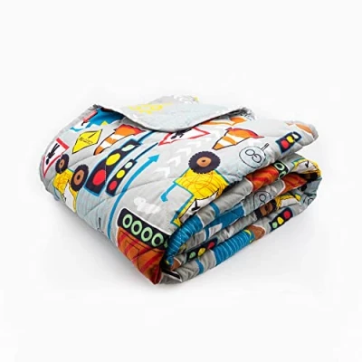 Image of Happy Linen Company Girls Boys Kids Big Digger Trucks Grey Reversible Quilted Throwover