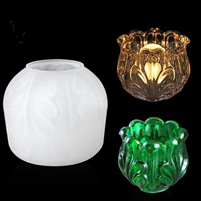 Image of FineInno Tealight Candle Holder Resin Mould, Flower Candlestick Silicone Crystal Bowl Epoxy Casting Mould for Jewellery Storage Trinket Containers