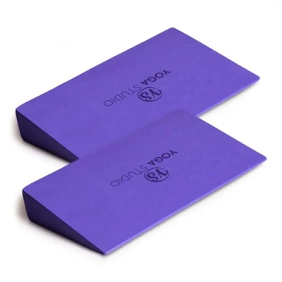 Image of Yoga Studio EVA Wedge Blocks 2 Pack (Pair) Slant Board Twin Calf Stretcher Lightweight Foam Mini Half Wedges Non Slip for Wrists and Hands (Purple)