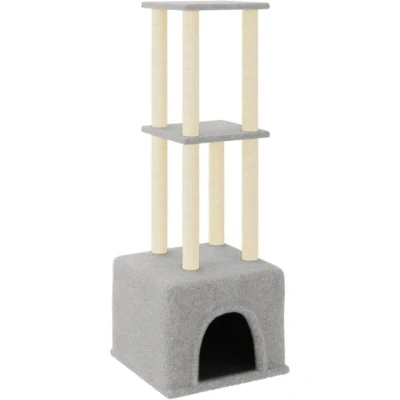 Image of vidaXL Multi Level Cat Tower in Light Grey Sisal Scratching Posts, Cozy Plush Material, Compact for Small Spaces, Ideal Play, Climbing and Relaxation