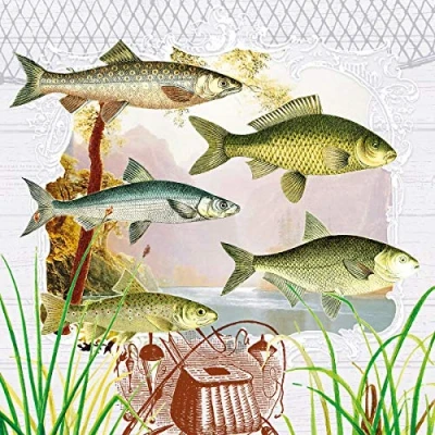 Image of 20 napkins fish in portrait, animals, lake, fishing, 33 x cm