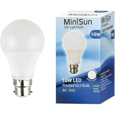 Image of MiniSun Pack of 6 High Power 10w LED BC B22 SMD GLS Energy Saving Long Life Bulbs [6500K Cool White]