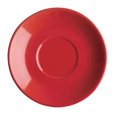 Image of Olympia Cafe Flat White Saucers in Red 135mm Dishwasher Safe, Heavy Duty, Durable, Hotel Café Coffee Shop Tea Mug Cup Holder Pack of 12