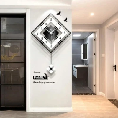 Image of BisQu Pendulum Wall Clock,Decorative Clock Modern Diamond,Large,Modern Clock,Large Wall,Clock With Pendulum,Modern Clock,Unusual Clocks