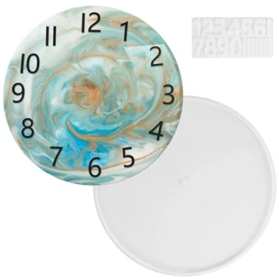 Image of Foribyw Resin Clock Casting Mold with Arabic/Roman Numeral 14.6inch Acrylic Round Making Reusable Large Circle DIY Mould for Art Crafts(Arabic numerals)
