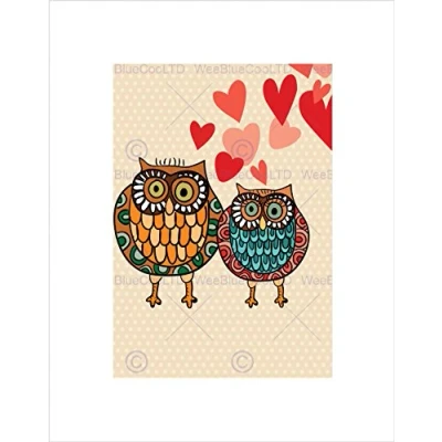 Image of Wee Blue Coo VALENTINE OWL LOVE ILLUSTRATION BIRD BLACK FRAMED ART PRINT PICTURE B12X8838