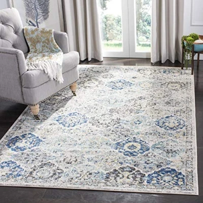 Image of Safavieh Modern Chic Rug for Living Room, Dining Bedroom Madison Collection, Short Pile, in Ivory and Aqua, 155 X 229 cm