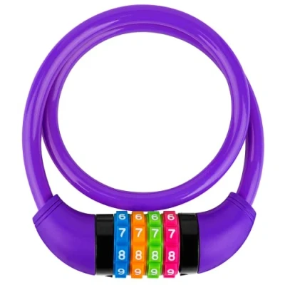 Image of GOLDPOOL Children&#039;s Bicycle Lock Colourful Combination Purple with Numbers 650 x 11 mm, Cable Code Combination, 4 Digit Resettable