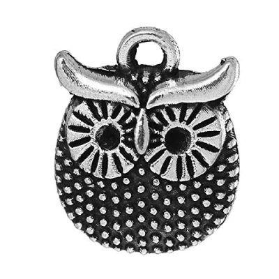 Image of Julz Beads 10 Owl Charms Bird Amimal Pendants Antique Silver Tone 16mm x 12mm J64114E