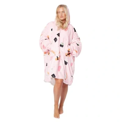 Image of GC GAVENO CAVAILIA Oversized Sushi Hoodie Wearable Blanket Sweatshirt For Unisex, Comfortable Sherpa Lining Soft Plush Warm Hoodie, Pink Hoody One Size Fits Stich Hoodies