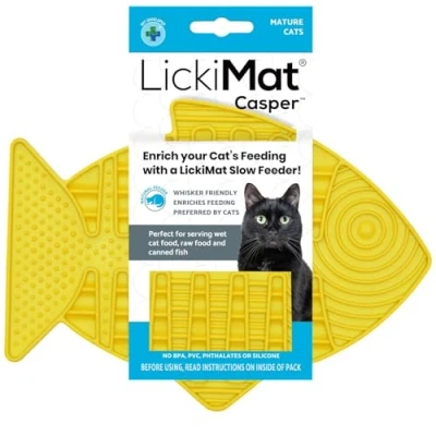 Image of LickiMat Casper, Fish Shaped Cat Slow Feeders for Feline Boredom and Anxiety Reduction; Perfect Food, Treats Reduction, Yellow