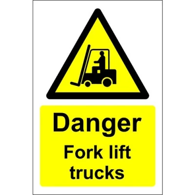 Image of Danger fork lift trucks Safety sign 1.2mm Rigid plastic 300mm x 200mm
