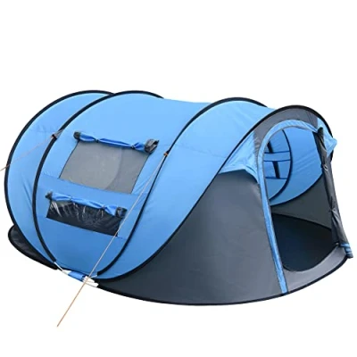 Image of Outsunny 4 5 Person Pop up Camping Tent Waterproof Family w/ 2 Mesh Windows &amp; PVC Portable Carry Bag for Outdoor Trip, Sky Blue