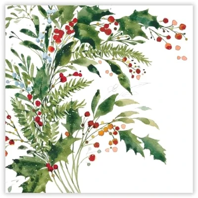 Image of GBCC Charity Christmas Cards Pack of 10 with Holly Botanical Design Eco Friendly Xmas Multipack Envelopes