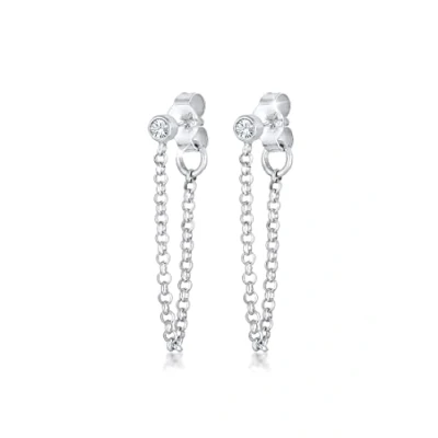 Image of Elli Earrings Ladies Stud Chain Trend Geo with Crystal in 925 Sterling Silver