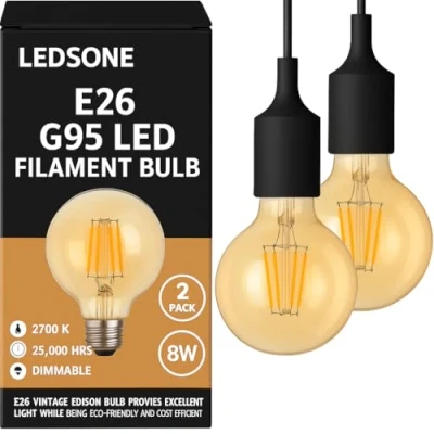 Image of LEDSone Vintage Edison LED Light Bulb 8W Globe Style G95 Filament Bulb, E27 Screw Base Warm White 2200K