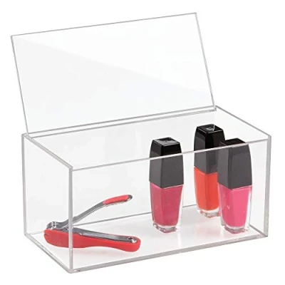 Image of iDesign 39650 Box with Lid, Medium Size Bathroom Made of BPA Free Plastic, Stackable Makeup Storage for Eyeshadows, Lipsticks, Cotton Swabs and More, Clear, 20.3 x 10.2 cm