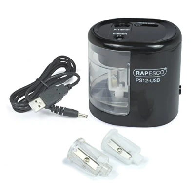 Image of Rapesco 1449 PS12 USB Automatic/Electric Pencil Sharpener with or Battery (not Included) Charging, Black