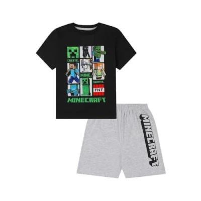 Image of Minecraft Boys Girls Short Gaming Kids Pyjama Set (14 15 Years) Black