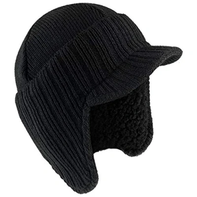 Image of ROCKJOCK Mens Knitted Peaked Winter Hat Cap Beanie with Fleece Lining Black