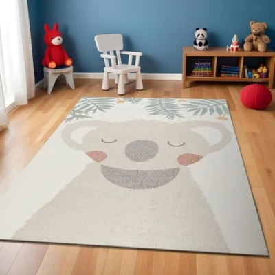 Image of Livabliss Koala Kids Rug Childrens Rugs for Bedroom 160x213 cm, Animal Carpet Girls &amp; Boys Bedroom, Playroom and Nursery Rugs, Baby Girl or Boy Room, Beige Ivory