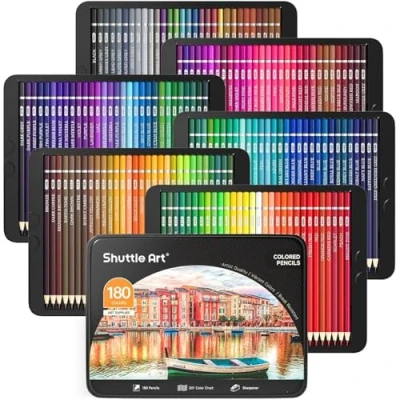 Image of Shuttle Art 180 Colouring Pencils, Soft Core Coloured Pencils Set with 4 Sharpeners, Professional Colour for Artists Kids Adults Sketching and Drawing GBP£3799GBP£37.99