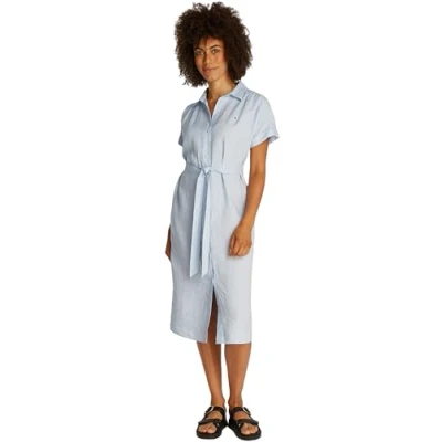 Image of Tommy Hilfiger Belted MIDI Dress Shirt dress, Women&#039;s, Size: 10, Breezy blue