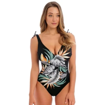 Image of Fantasie Womens Bamboo Grove Plunge Swimsuit Black Polyamide Size 38E