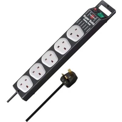 Image of Brennenstuhl Super Solid Line 5 way Extension Socket (Extension Lead with Safety Fuse Button, 2,5m cable, sockets in 90 arrangement) black/grey
