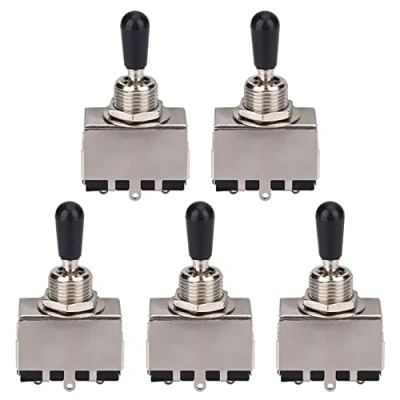 Image of Daweglop 5Pc Guitar 3 Way Toggle Switch, Metal Enclosed Selector Switch with Black Tip Knob for Lp Style Electric