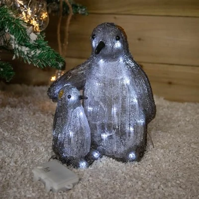 Image of Samuel ALEXANDER 29cm Battery Operated Light up Acrylic Christmas Penguin &amp; Chick with 30 White LEDs