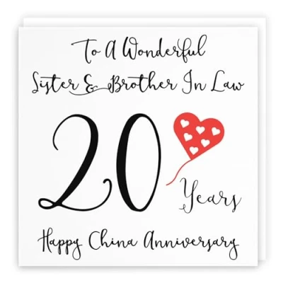 Image of Hunts England Sister And Brother In Law 20th Anniversary Card To A Wonderful &amp; 20 Years Happy China Love Heart Collection