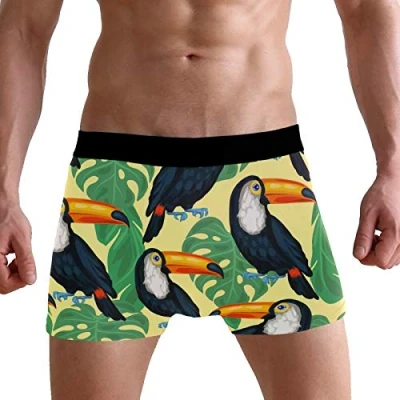 Image of PUXUQU Mens Boxers Shorts Tropical Palm Leaves Toucan Bird Boxer Briefs Underwear for Men Boy