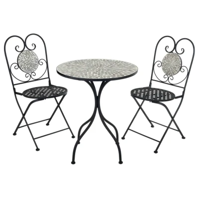 Image of Azuma Garden Mosaic Bistro Set Black Metal Table 2 Chairs Patio Furniture Greek Style Santorini