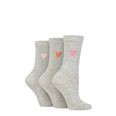Image of Women&#039;s 3 Pair Caroline Gardner Patterned Cotton Socks Grey Heart 4 8 Ladies