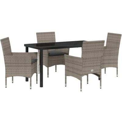 Image of vidaXL 5 Piece Garden Dining Set with Cushions Grey Poly Rattan