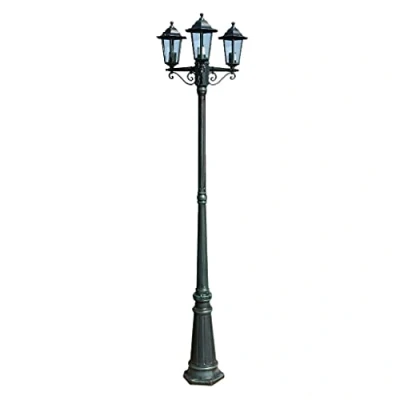 Image of vidaXL Garden Light Post 3 arms 215 cm Tall Outdoor Lamp Post, E27 Socket, Dark Green/Black, Aluminium Material Ideal for Gardens, Patios, Paths, and Yards