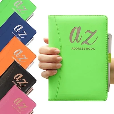 Image of A to Z Telephone Address Book Index Hard Back Cover Plus Pen A5 Addresses Home Office Work (Green)