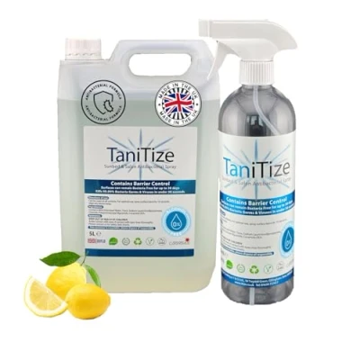 Image of TaniTize Sunbed Sanitiser &amp; Salon Cleaner Spray, (5ltr Tub) + 750ml Trigger Bottle (empty) Alcohol Free, Multi Purpose, Kills 99.99% Bacteria, Contains Barrier Control Technology.