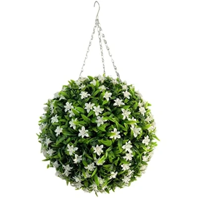 Image of Best Artificial 38cm Lily Topiary Hanging Flower Ball **UV Fade Protected** (White)