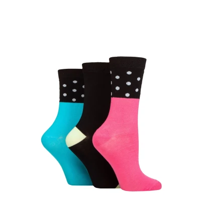 Image of Women&#039;s 3 Pair SOCKSHOP Wildfeet Patterned Bamboo Socks Spots Black / Pink Blue 4 8