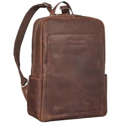 Image of STILORD &#039;Xander&#039; Style Conscious Backpack with Laptop Compartment 15.6 Inch Leather Large Vintage Men&#039;s Ladies Messenger Backpack, Colour:sapelli brown