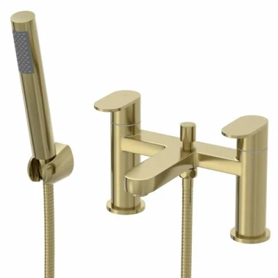 Image of Architeckt® Bathroom Bath Shower Mixer Tap Handset Hose Attachment Twin Lever Handle for Bathtub Modern, Brushed Brass